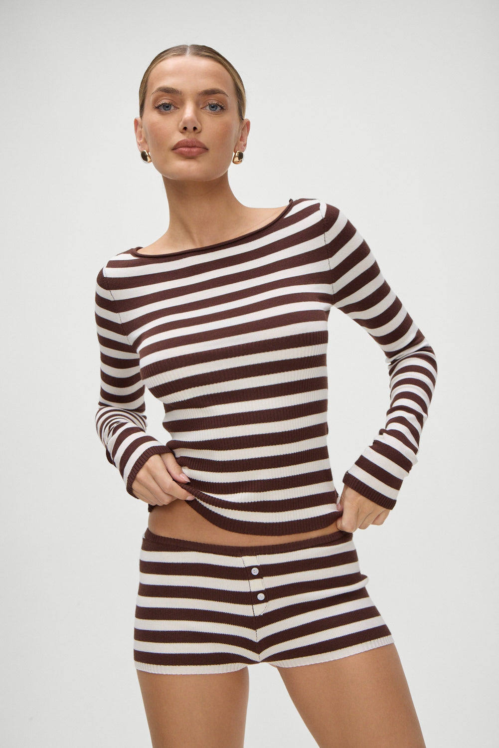 Theo Striped Knit Sweater Brown Sugar Stripe