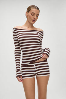 Theo Striped Knit Sweater Brown Sugar Stripe