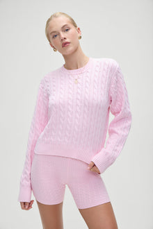 Varsity cable knit  pullover sweater cozy pink