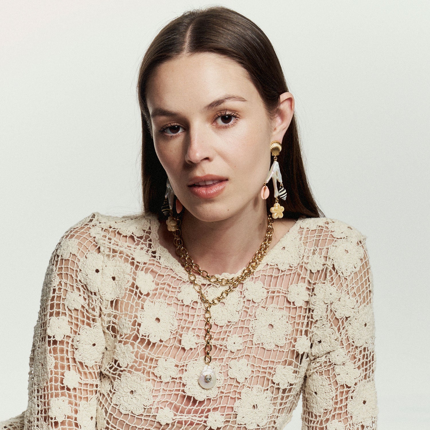 Eleni Necklace | Freshwater Pearl/Crystal | 14K Gold Plated Brass