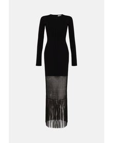 Fringe Diana Long Sleeve Dress | Black