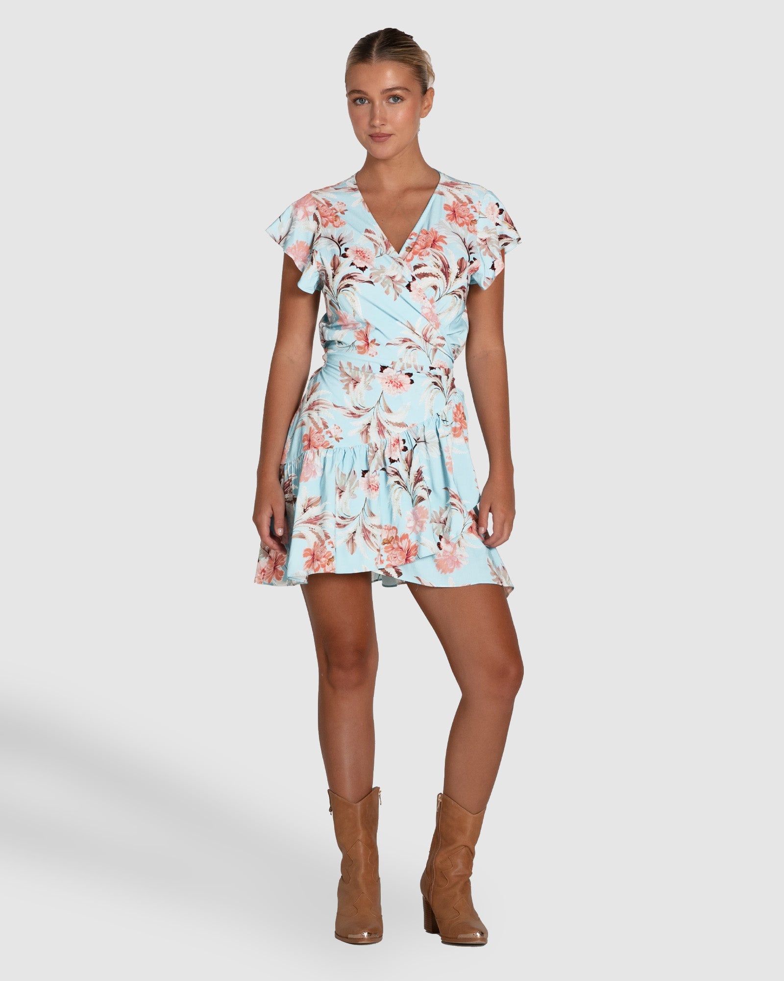 Women | Love Shack Mini Wrap Dress | Light Blue