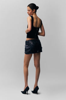 Womens | Low Rise Paillette Skirt | Matte Black