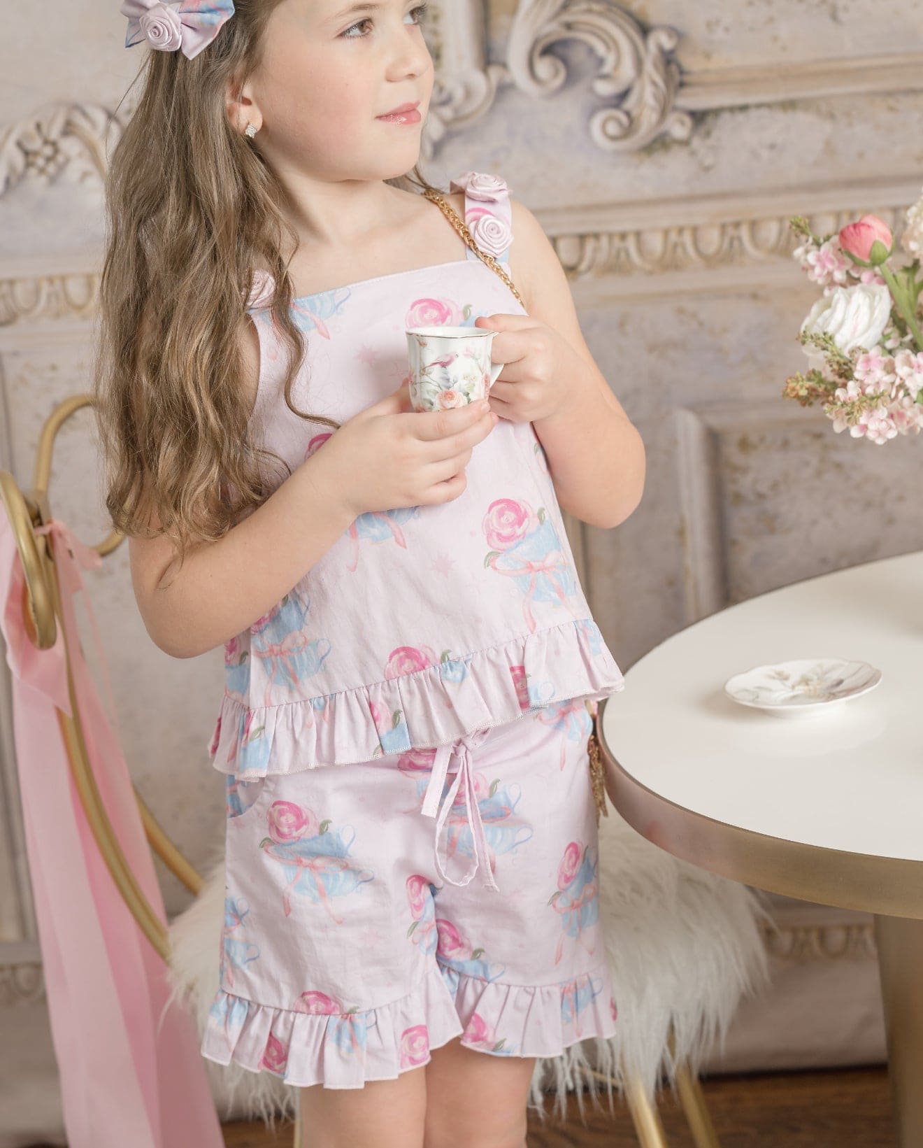 Girl | Maya Teacup Girls' Top and Shorts Set | Pink x Blue