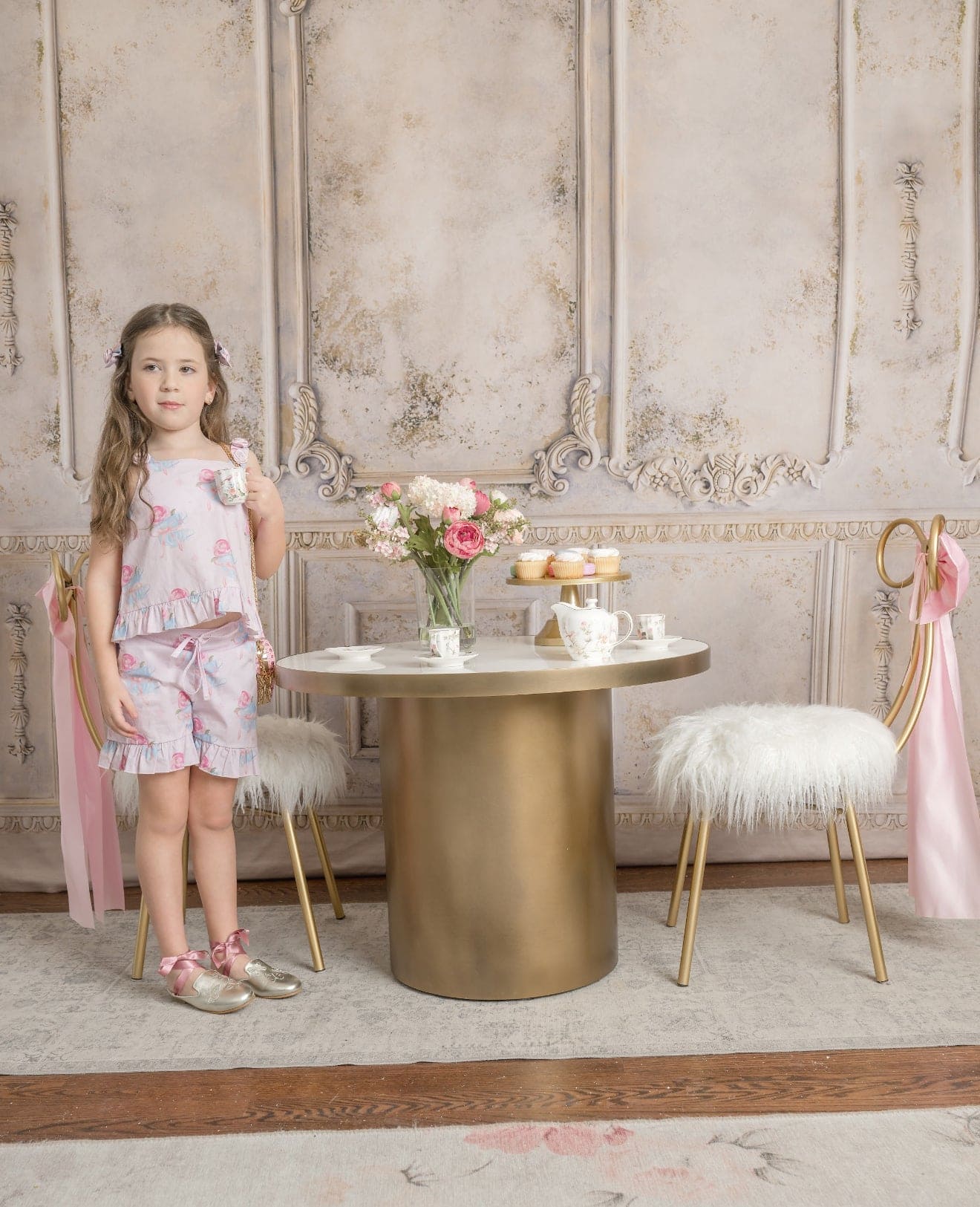 Girl | Maya Teacup Girls' Top and Shorts Set | Pink x Blue