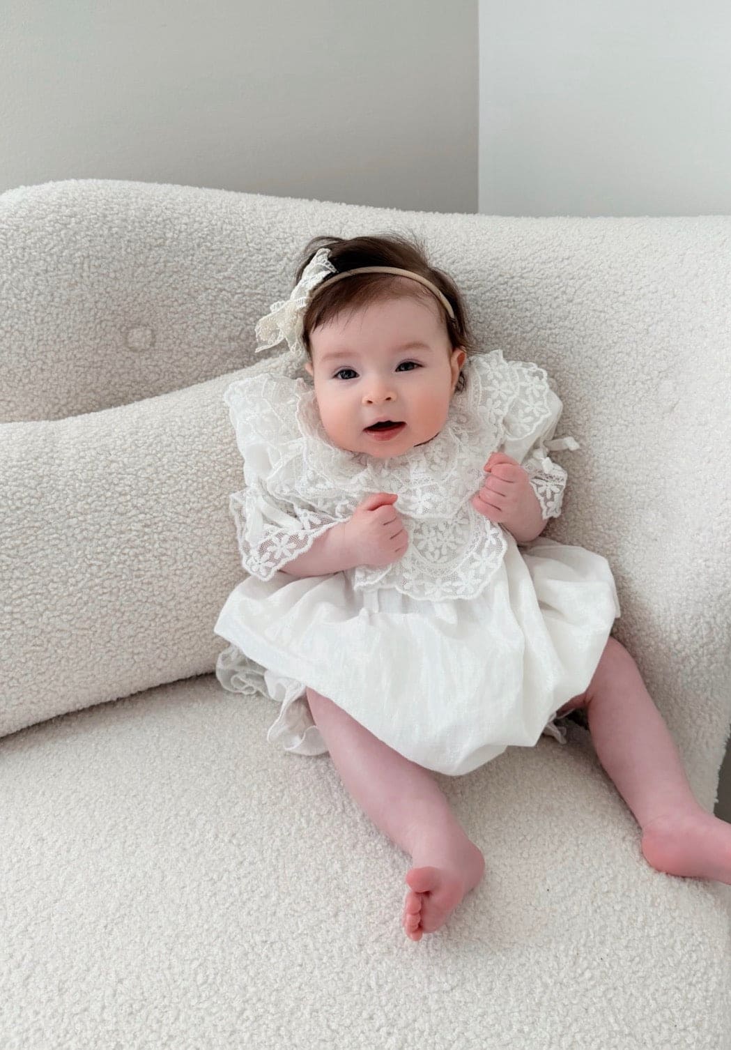 Girl | Katherine Embroidered Linen Romper | White