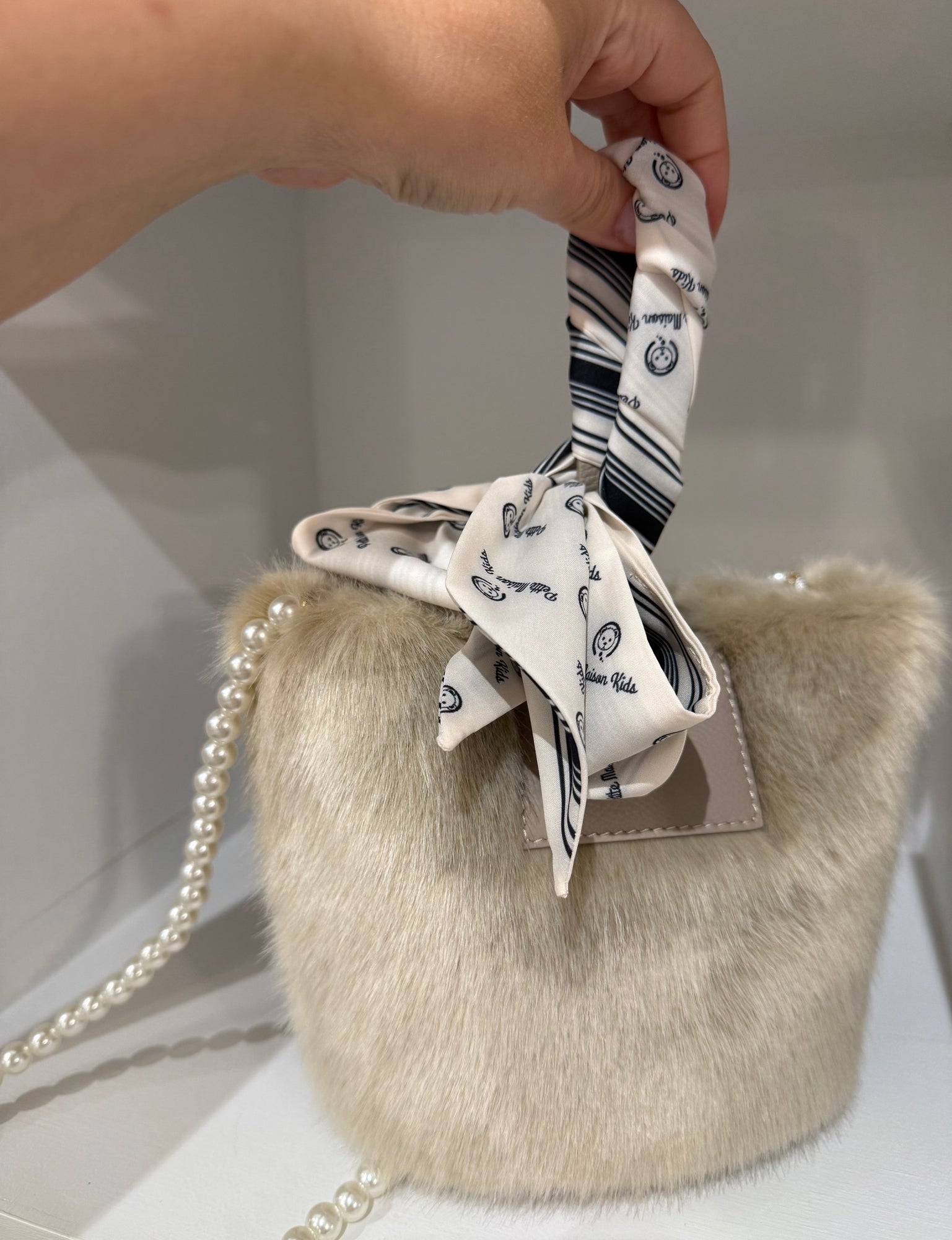 Unisex | and Striped Logo Chiffon Scarf | Black x Beige