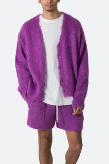 Fuzzy Cardigan Sweater | Purple