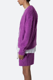 Fuzzy Cardigan Sweater | Purple