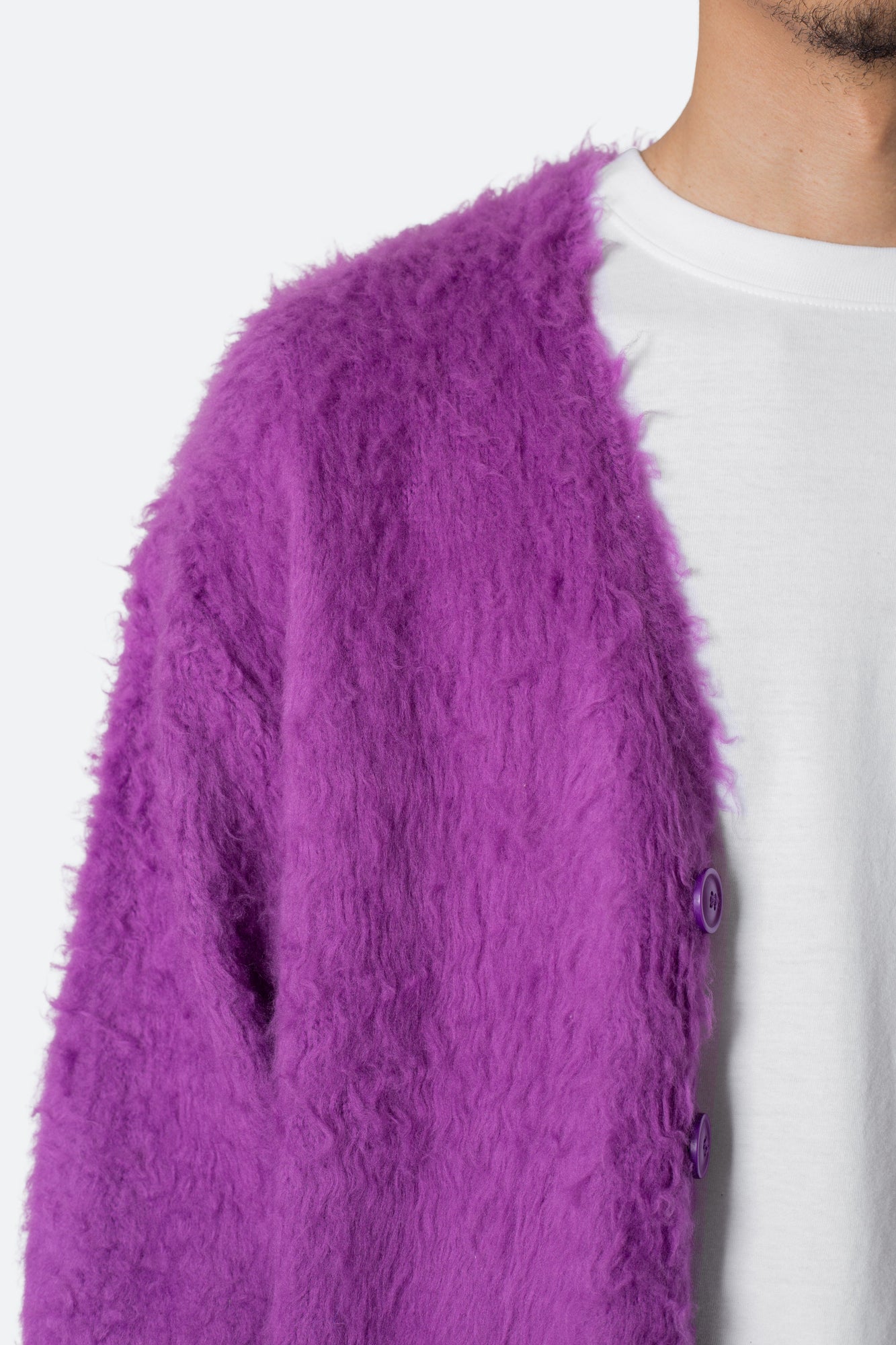 Fuzzy Cardigan Sweater | Purple