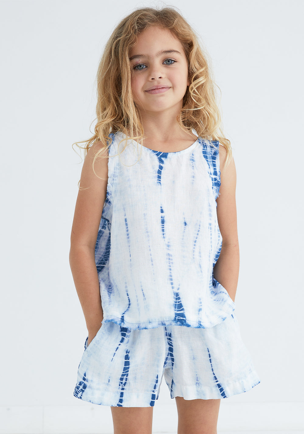 Girls |  Button Back Shell W Fray | Navy Tie Dye