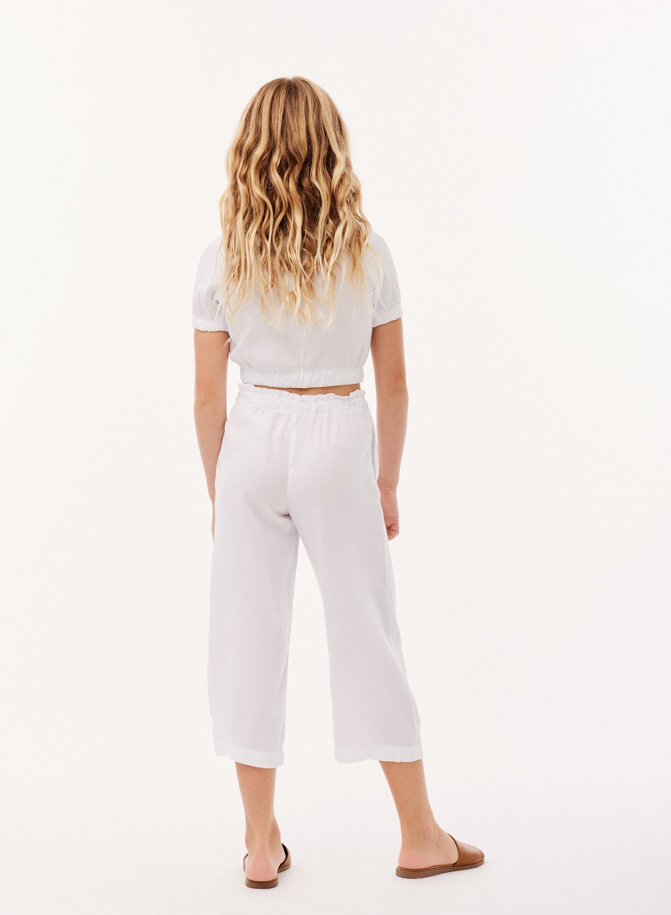 Girls |  Button Front Wide Leg Crop | White