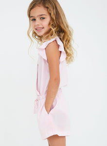 Girls |  Ruffle Sleeve Romper | Rose Petal