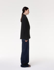 Another Tomorrow Gathered Neckline Blouse in Black – Viscose Women's Top
