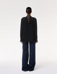 Another Tomorrow Gathered Neckline Blouse in Black – Viscose Women's Top