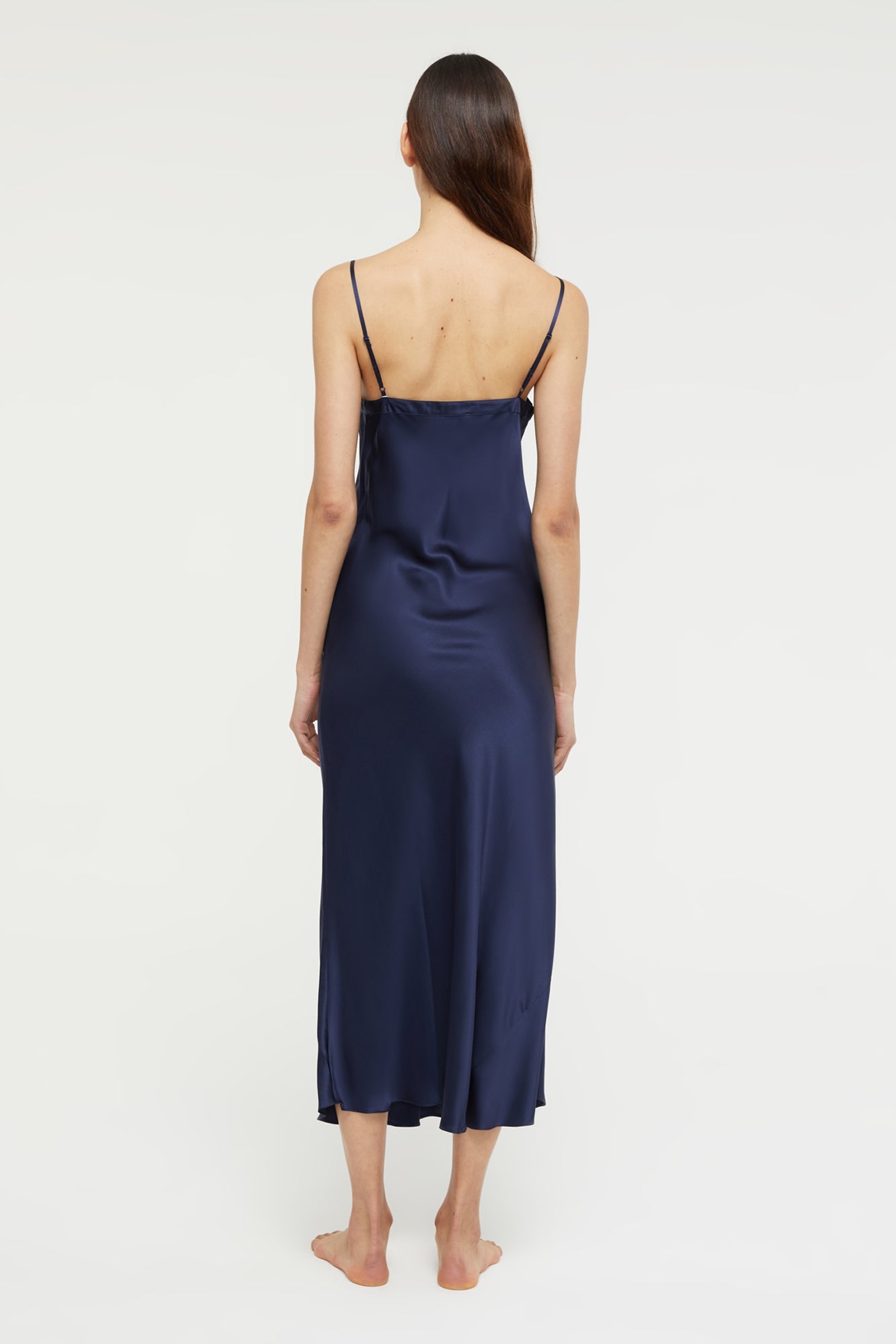 GINIA Silk Long Slip V Neck in Midnight - 100% 19mm Silk Grade 6A