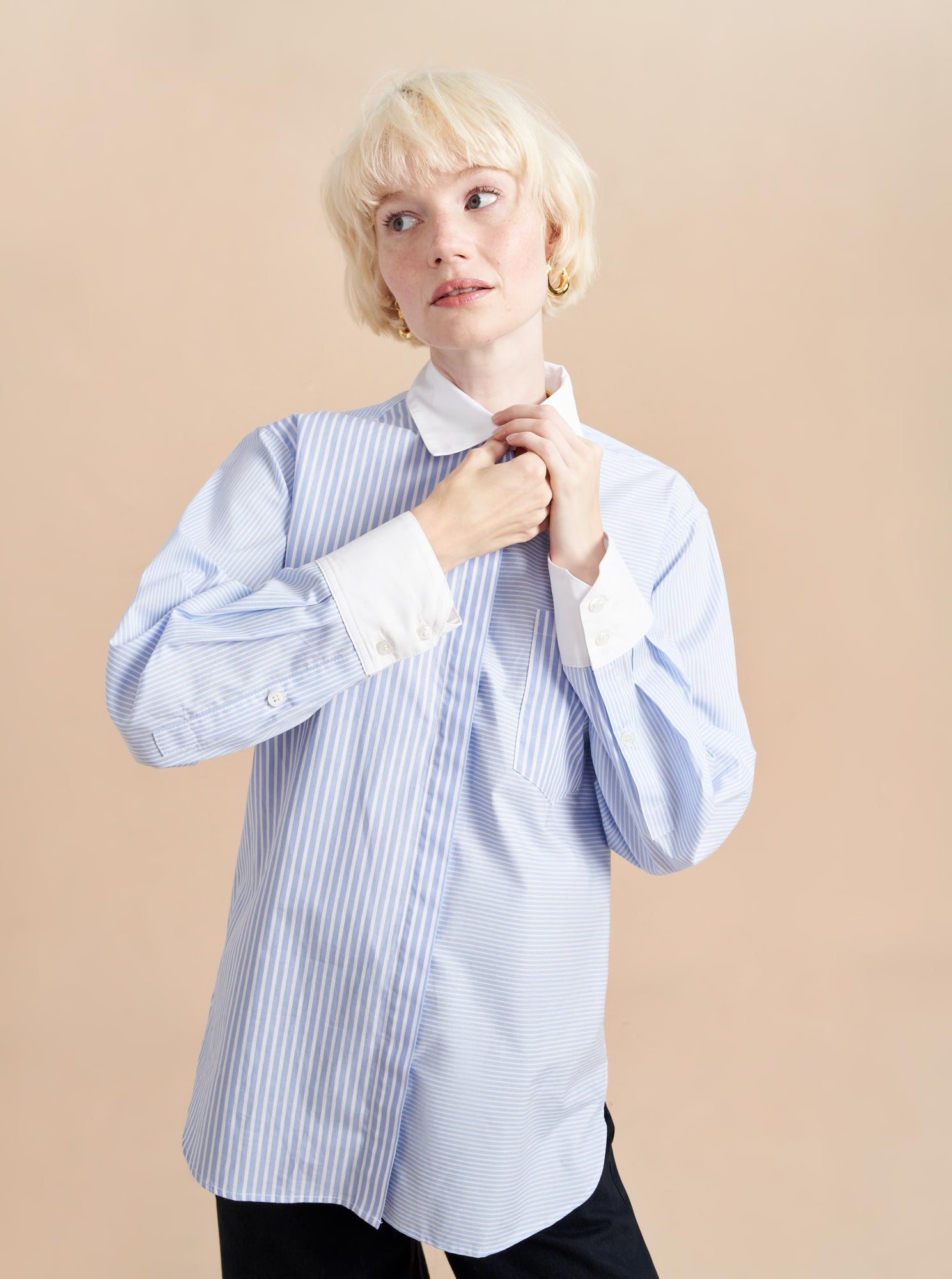 Gemma Shirt | Lt Blue x White Stripe
