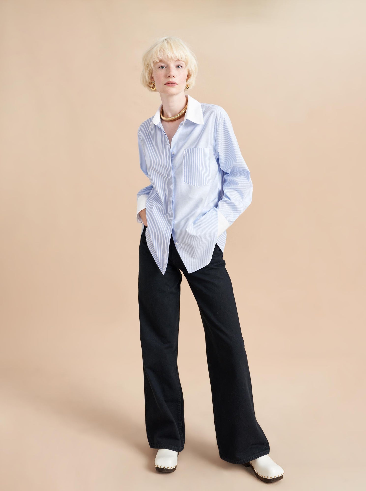 Gemma Shirt | Lt Blue x White Stripe