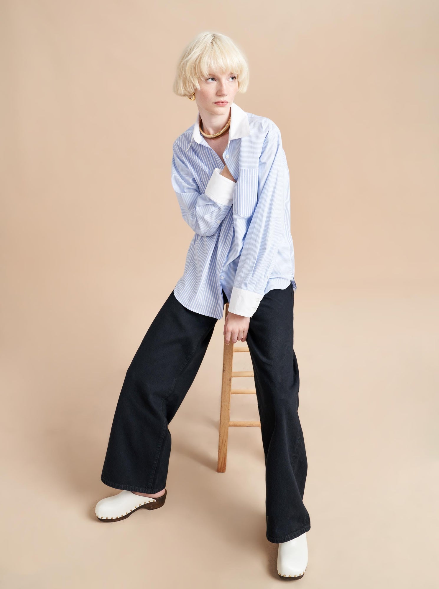 Gemma Shirt | Lt Blue x White Stripe