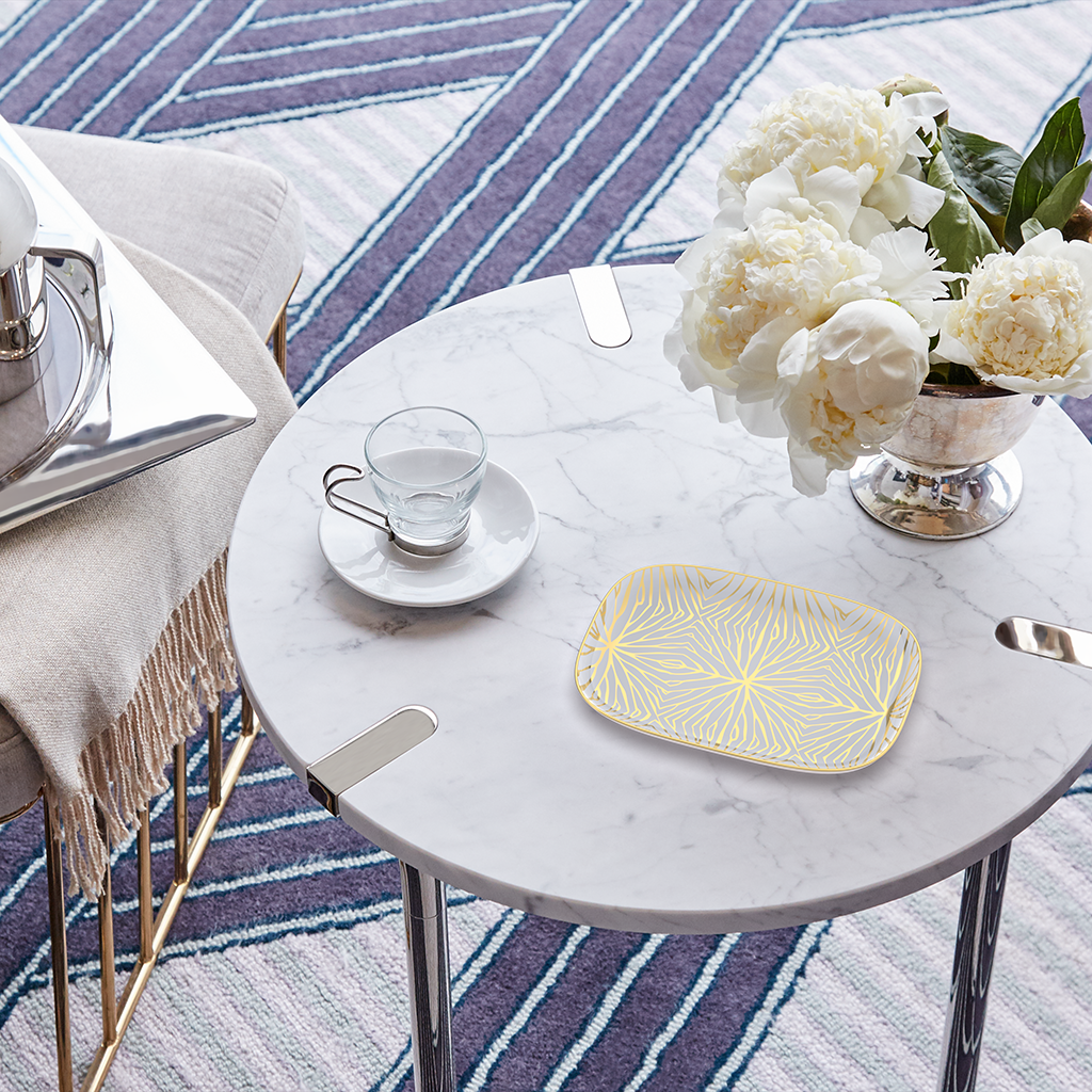 Talianna Lily Pad Catchall Tray | White | Ceramic with 24K Gold Details