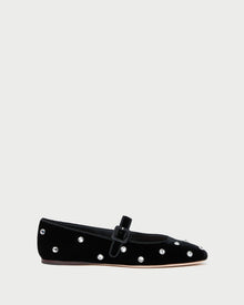 Ginger Black/Crystal Velvet Mary Jane in black velvet with crystal accents.