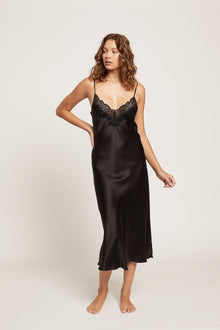 Silk Slip with Lace | Black
