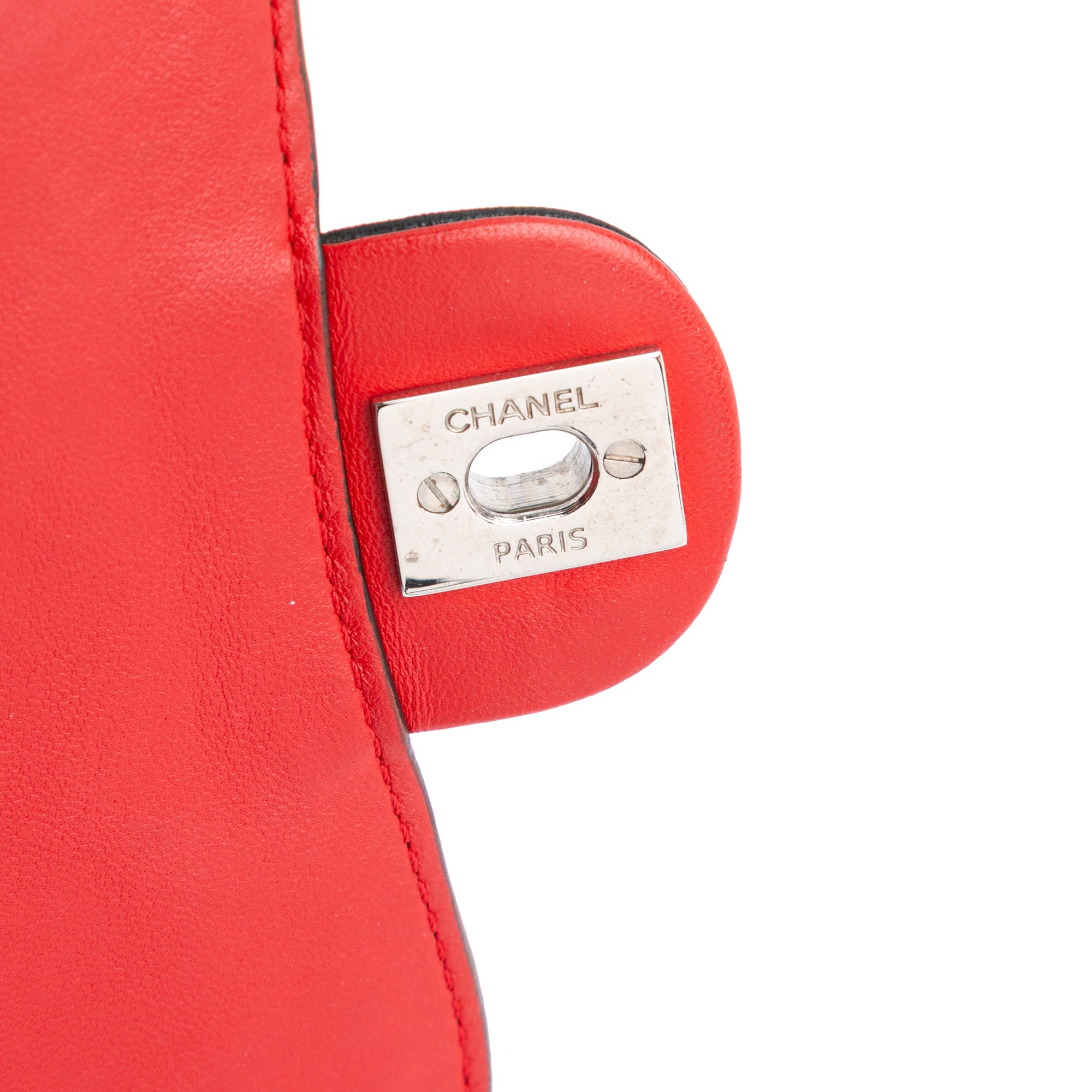 Chanel | Pre-Owned Mini Square Lambskin Graphic Flap Crossbody | Red/BlackBlack