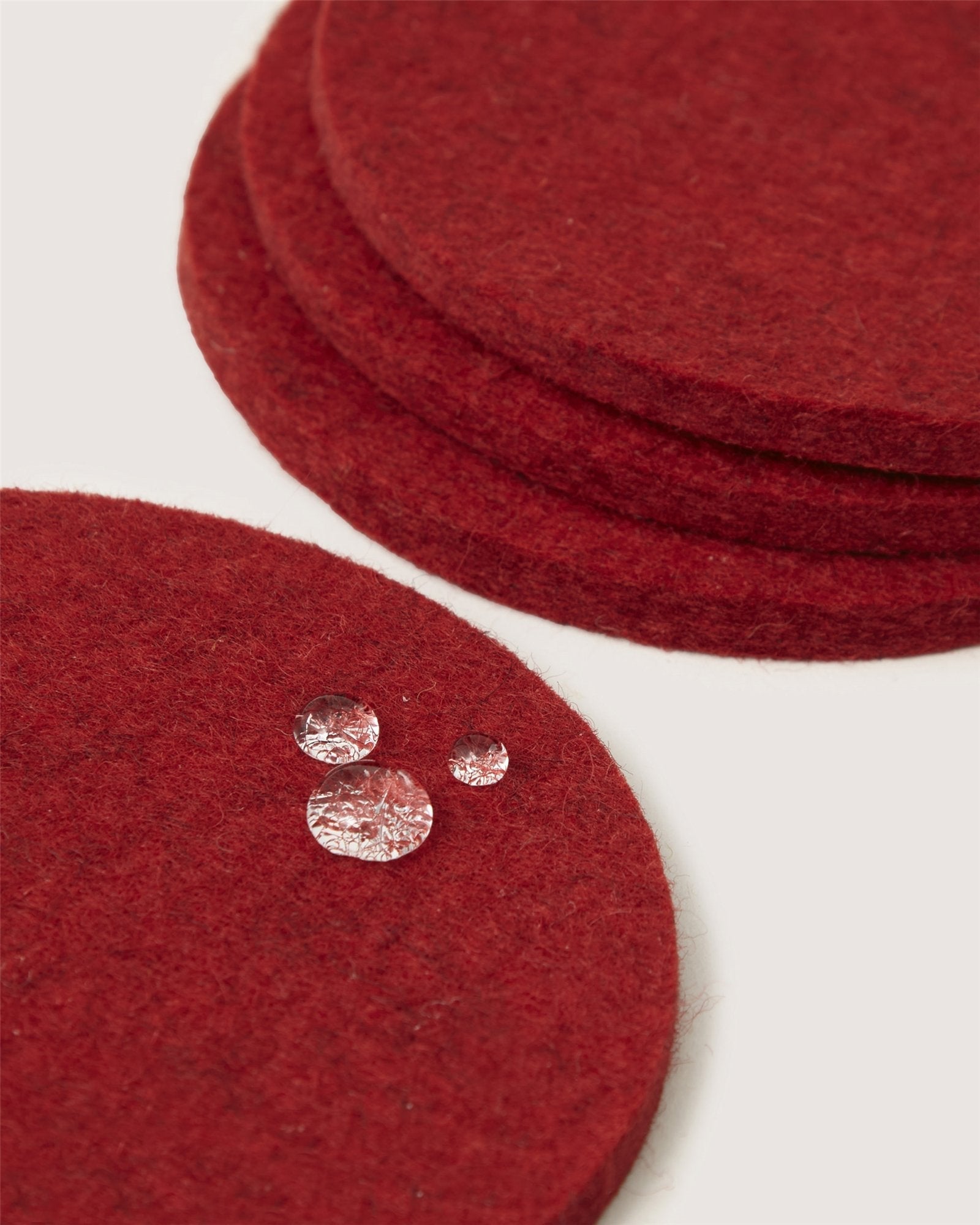 4 Pack Solid | Bierfilzl Merino Wool Round Coaster | Cherry