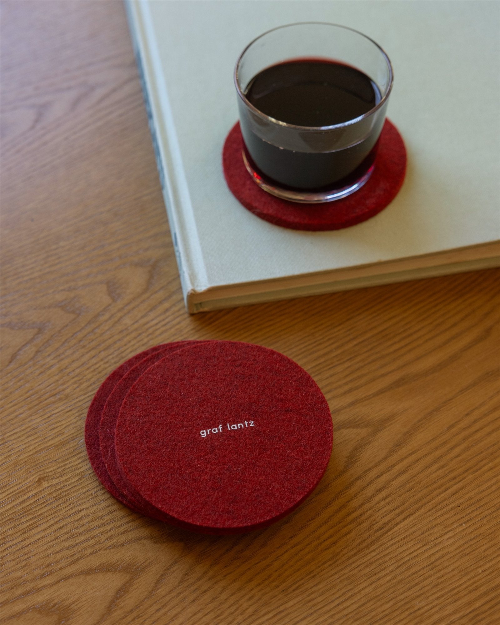 4 Pack Solid | Bierfilzl Merino Wool Round Coaster | Cherry