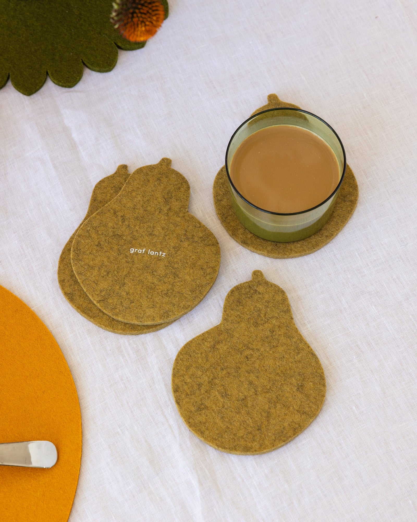 Merino Wool Gourd Coaster Solid 4 Pack | Ochre