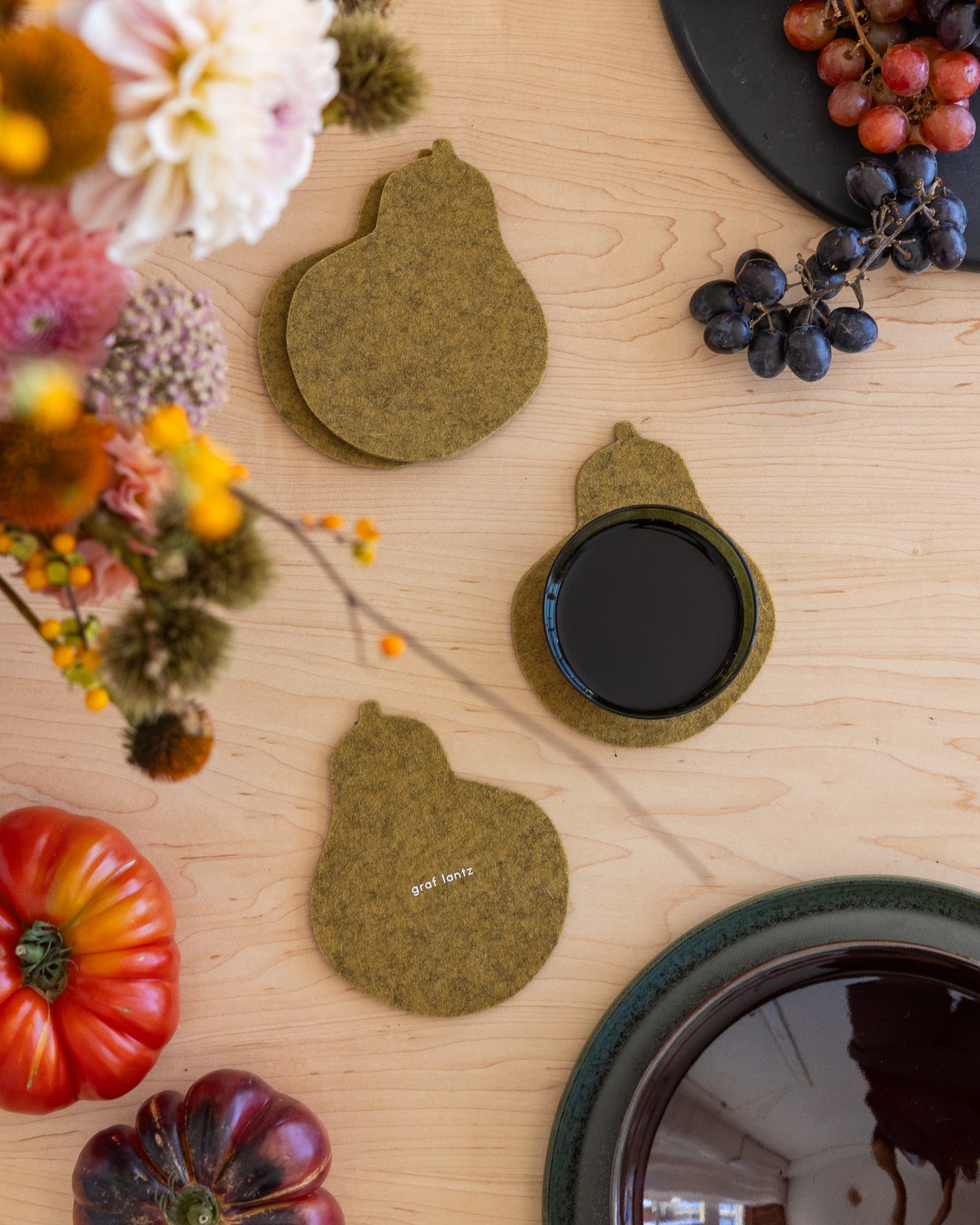 Merino Wool Gourd Coaster Solid 4 Pack | Ochre
