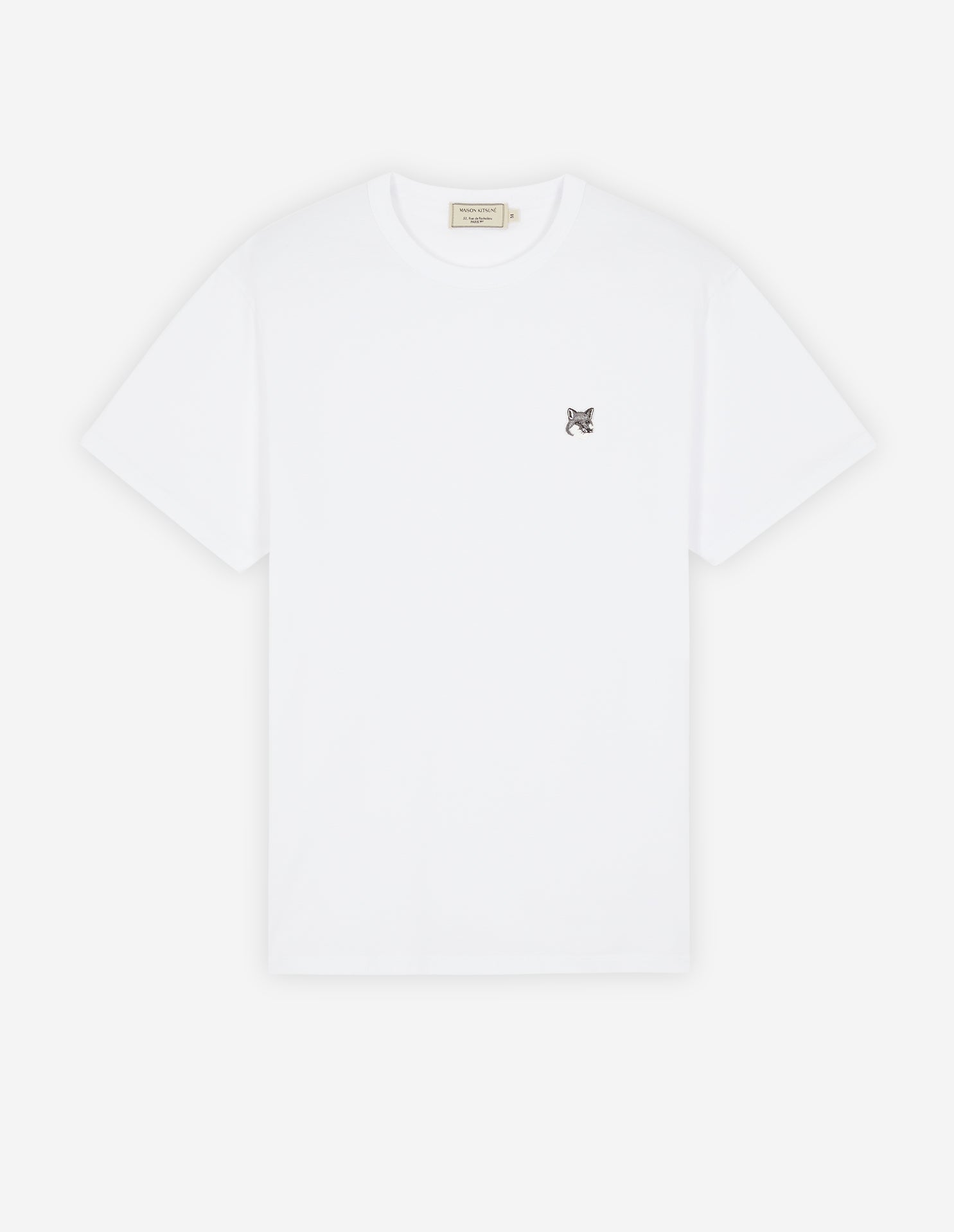Mens | Grey Fox Head Patch Short-Sleeve Classic Cotton Tee-Shirt | White