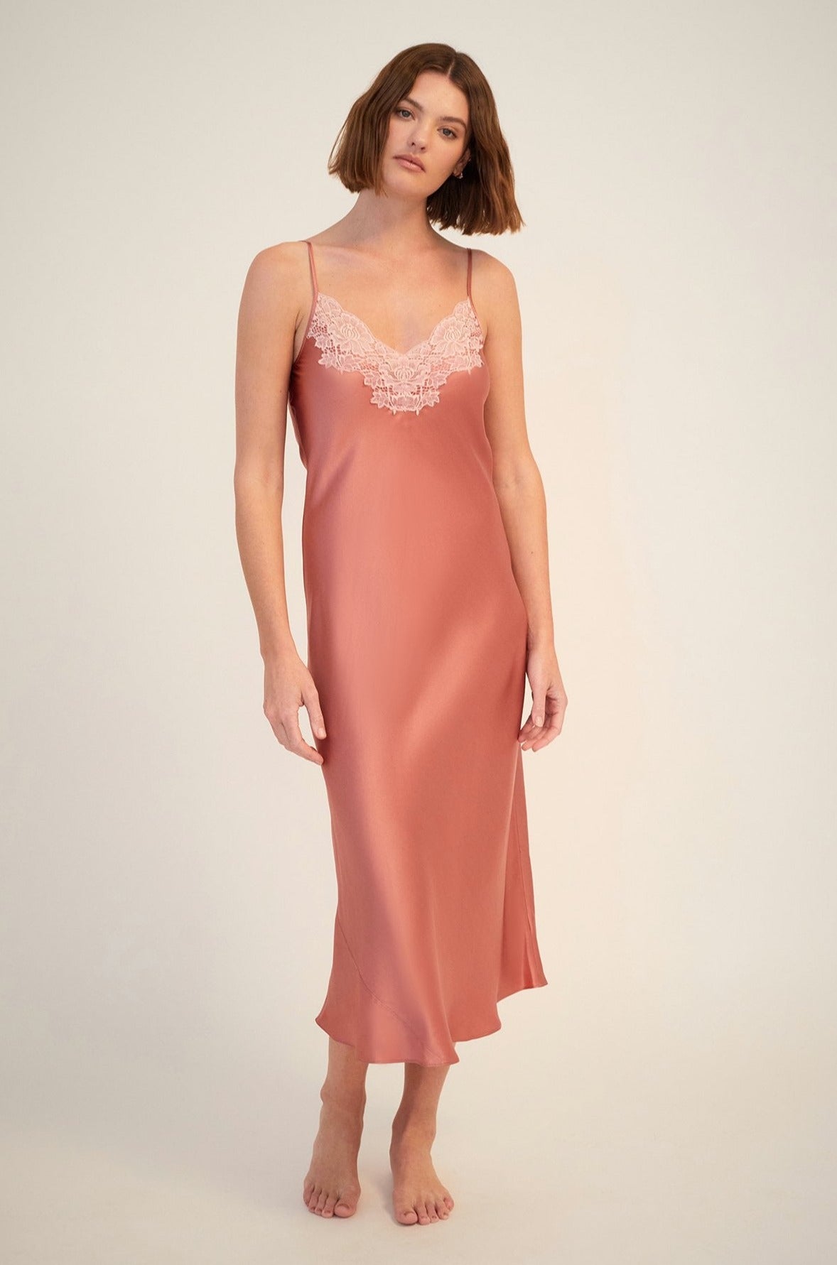 Silk Slip with Lace | Mauve Glow