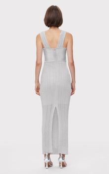 Metallic Textured Rib Gown | Metallic Silver