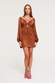 Selena Long Sleeve Dress | Chocolate/Fuchsia
