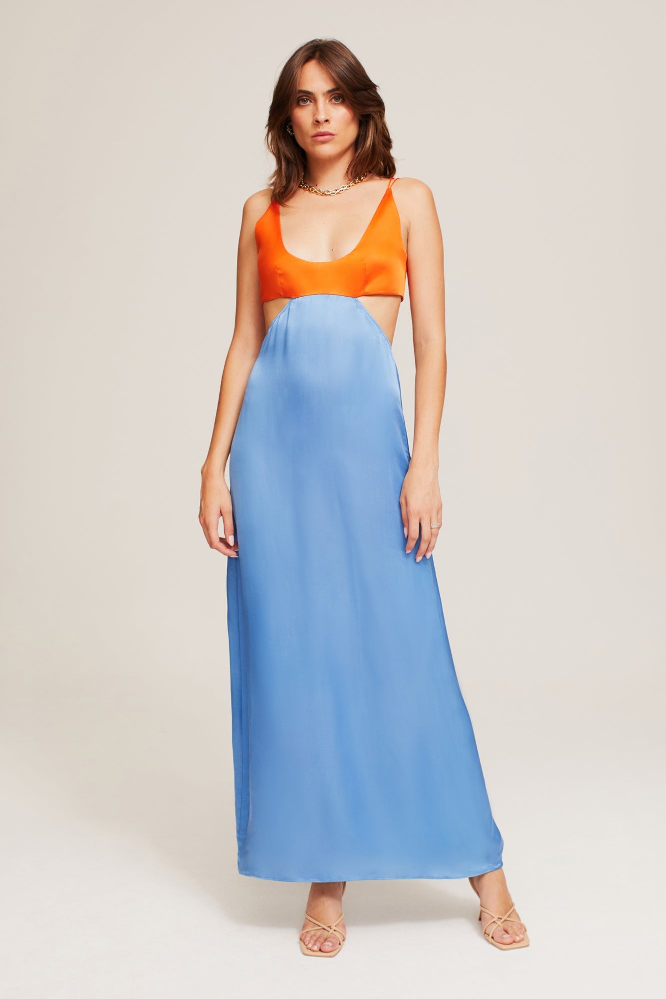 GINIA Bridget Maxi Dress  in Persimmon/Malibu Blue