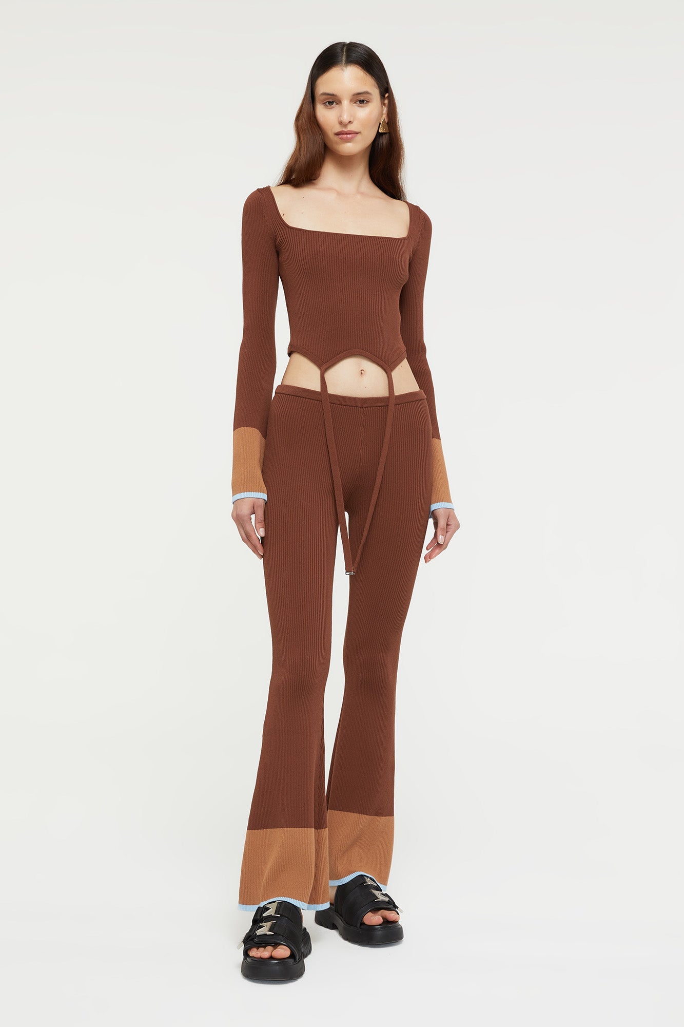 Hazel Tie top | Chocolate/Sky Blue