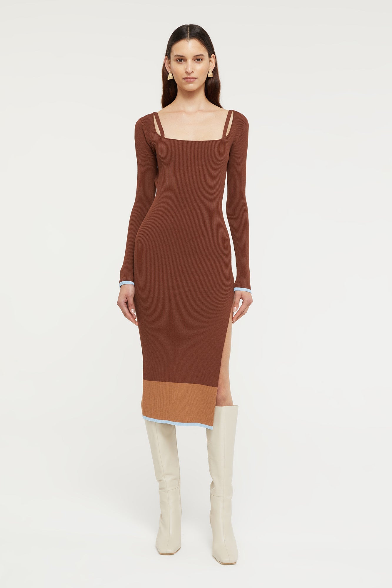 GINIA Hazel Dress in Chocolate/Sky Blue