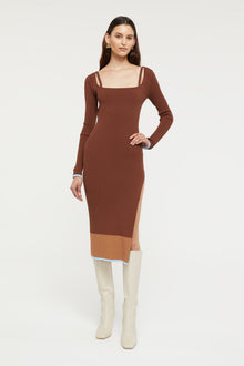 GINIA Hazel Dress in Chocolate/Sky Blue