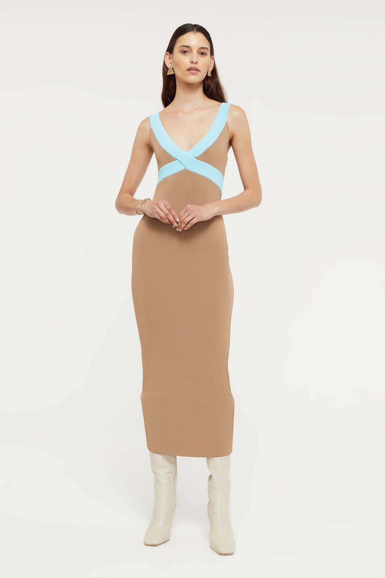 Lilian Dress in Sand/Aqua | Ginia RTW