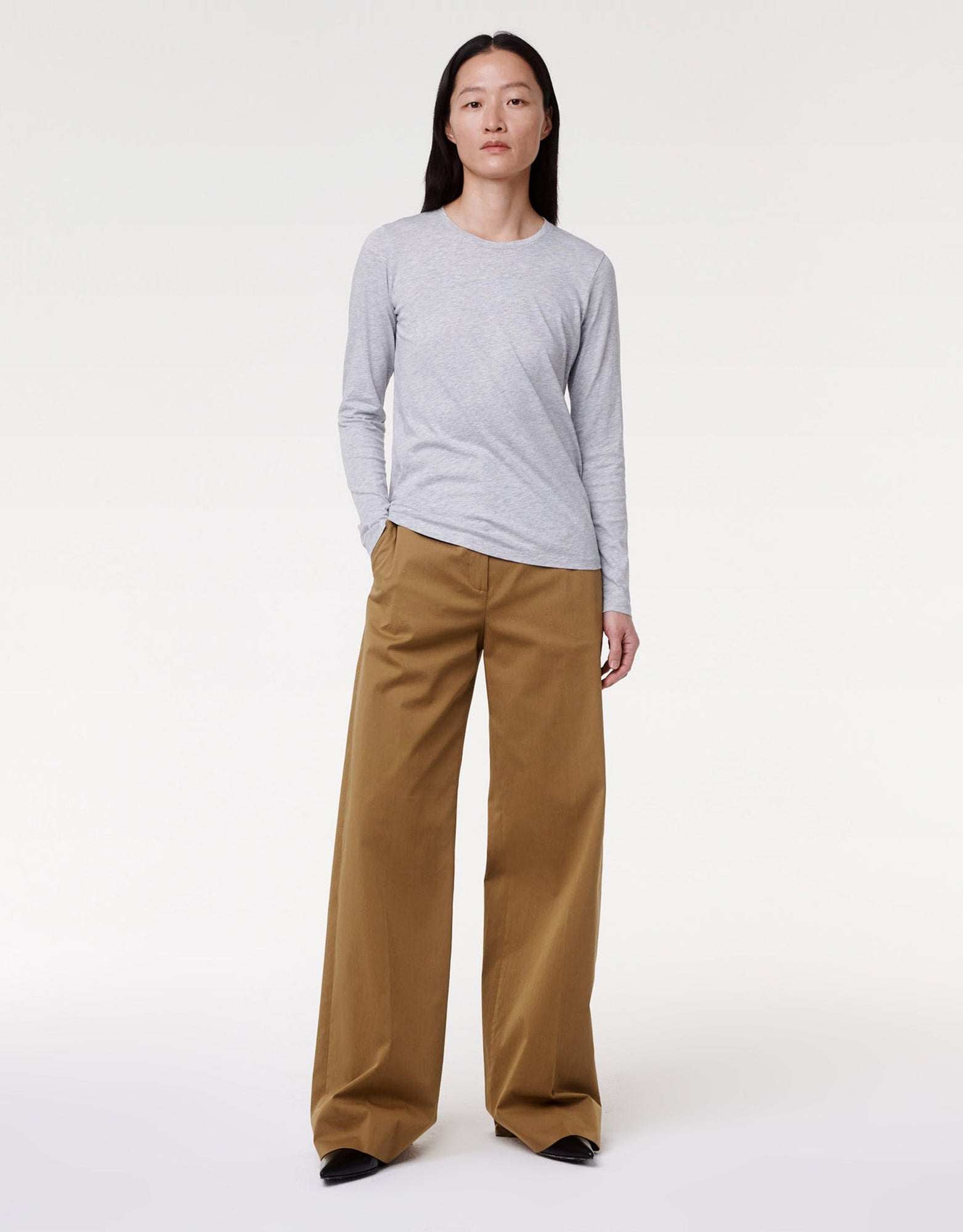 Another Tomorrow Long Sleeve T-Shirt in Heather Grey – Cotton Women's Top