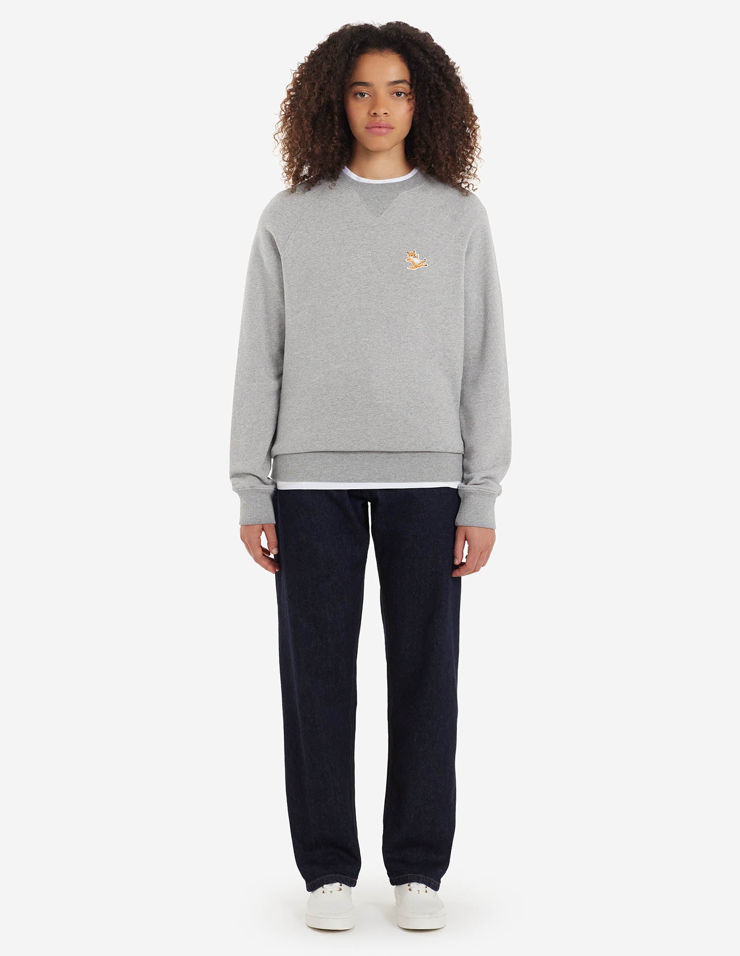 Unisex | Chillax Fox Patch Classic Cotton Fleece Sweatshirt | Grey Melange