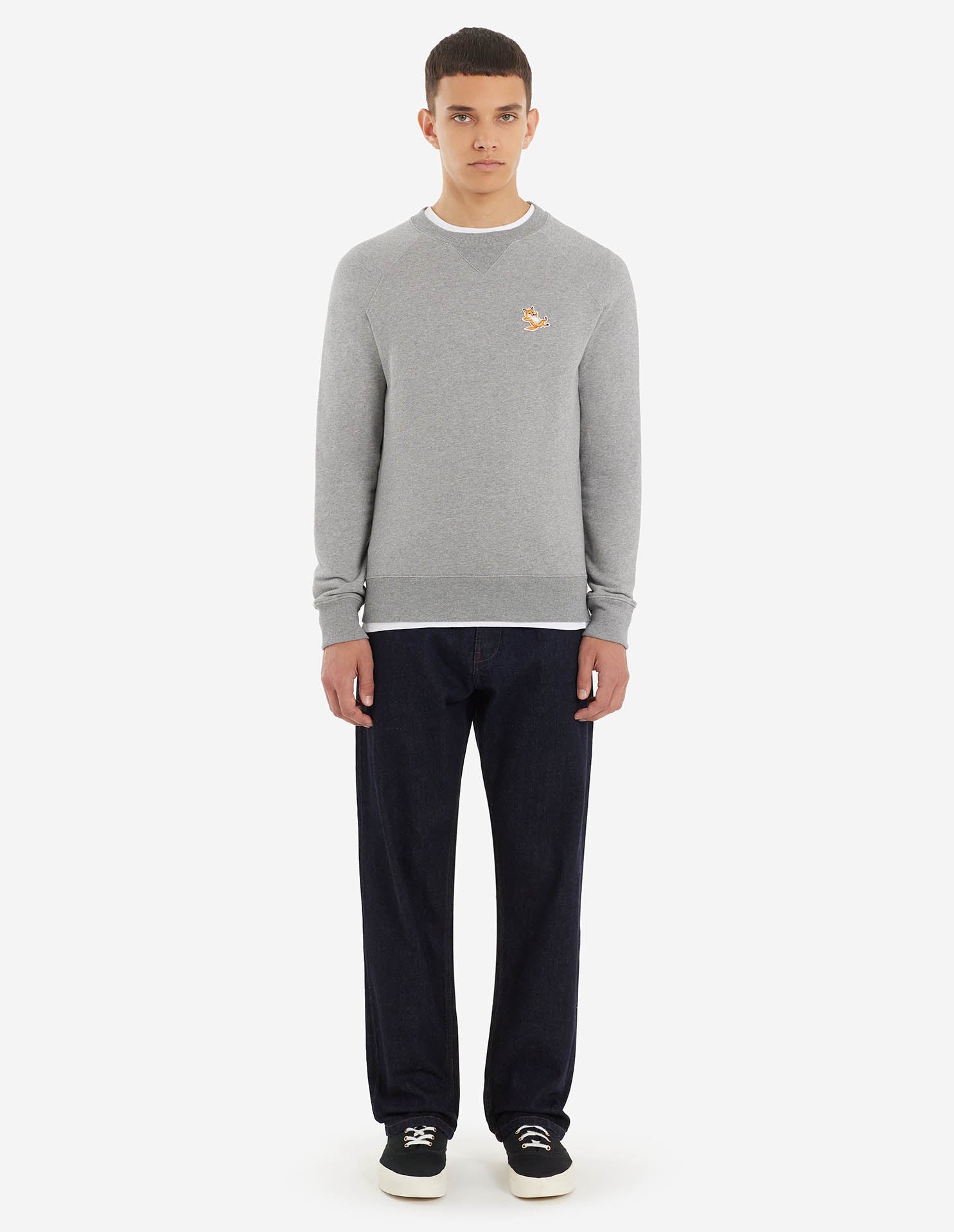 Unisex | Chillax Fox Patch Classic Cotton Fleece Sweatshirt | Grey Melange