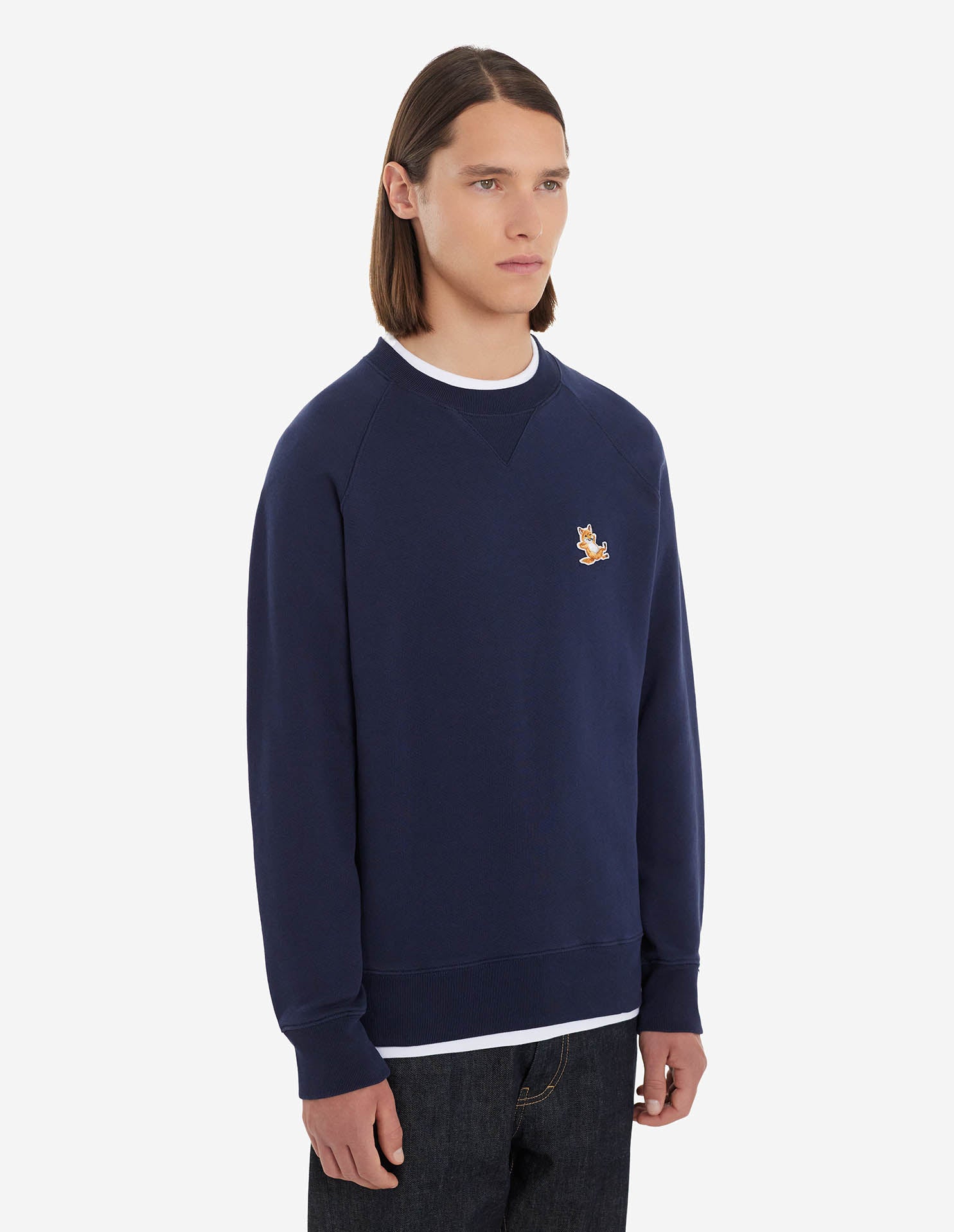 Unisex | Chillax Fox Patch Classic Cotton Fleece Sweatshirt | Navy