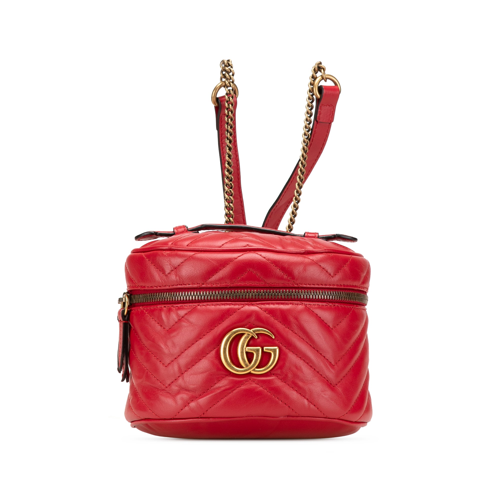 Gucci | Pre-Owned GG Marmont Round Matelasse Leather Backpack | Red