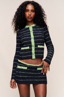 Womens | Carline Mini Skirt | Navy Green Stripe