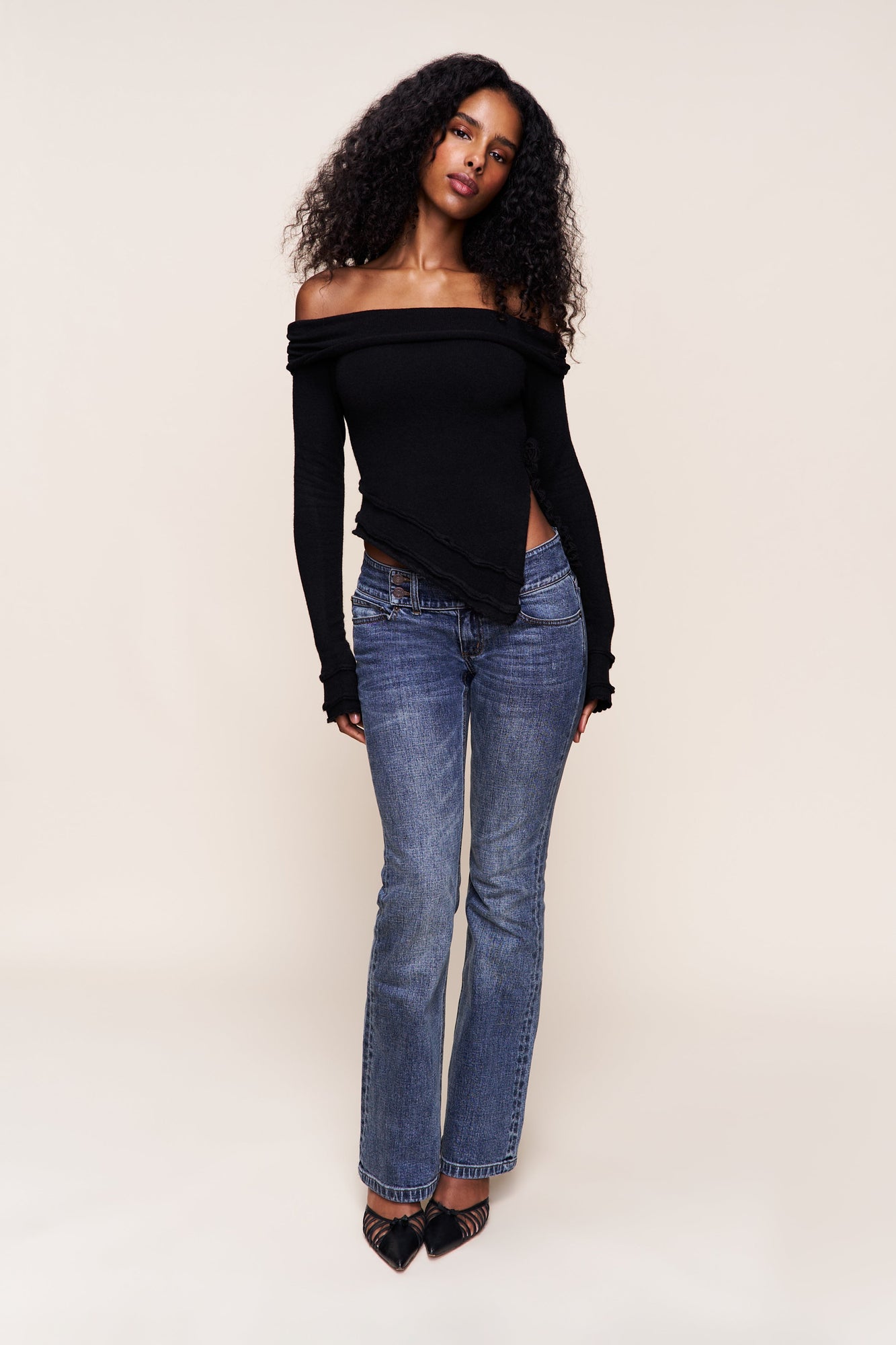 Womens | Soler Fold Over Knit Top | Black