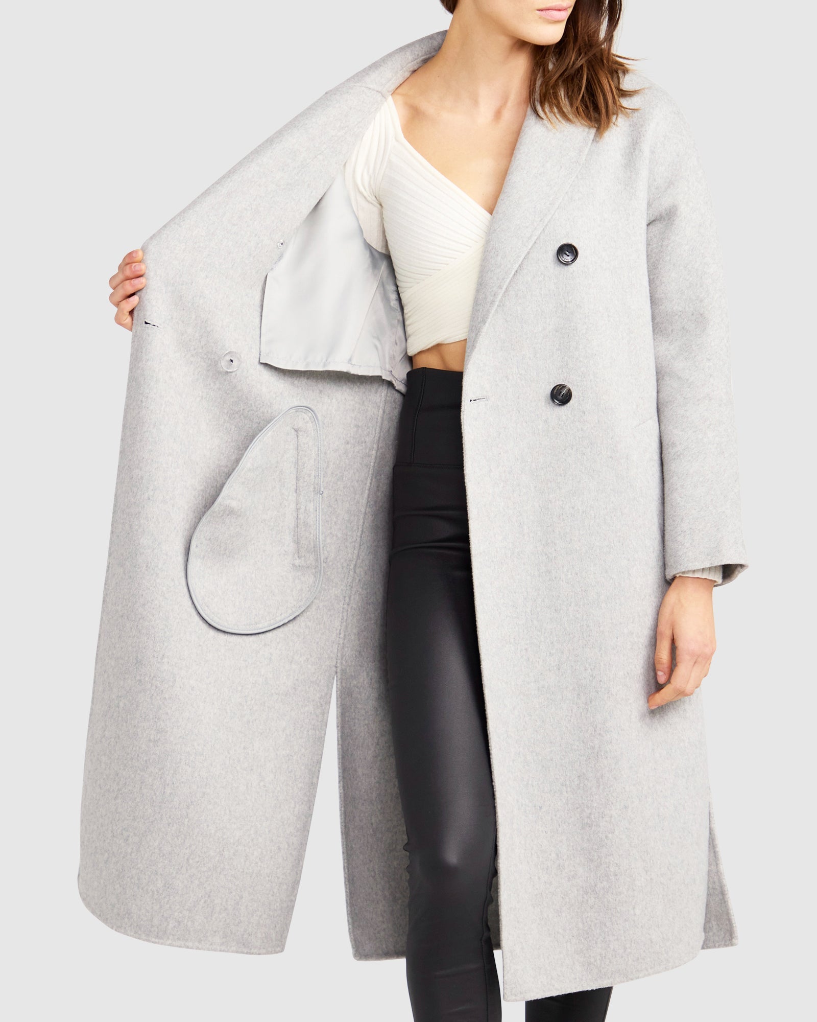 Women | Guestlist Wool Blend Oversized Double Breasted Coat | Grey Marle