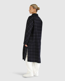 Women | Guestlist Wool Blend Oversized Double Breasted Coat | Navy Plaid