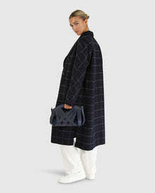 Women | Guestlist Wool Blend Oversized Double Breasted Coat | Navy Plaid